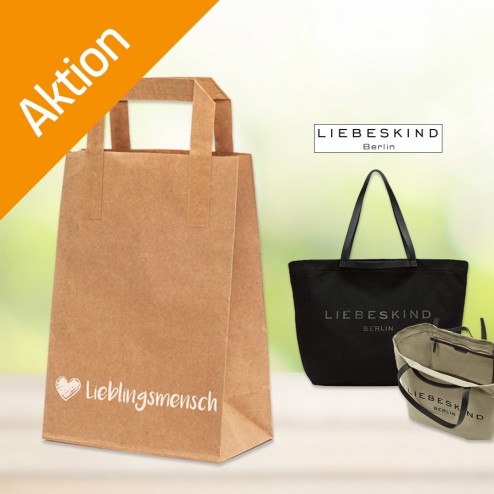 AKTIONSPAKET - Papiertragetasche "Lieblingsmensch" - Größe ca. 18x10x23 cm  + LIEBESKIND Canvas Shopper (ab Bestellmenge 4.000 Stück)